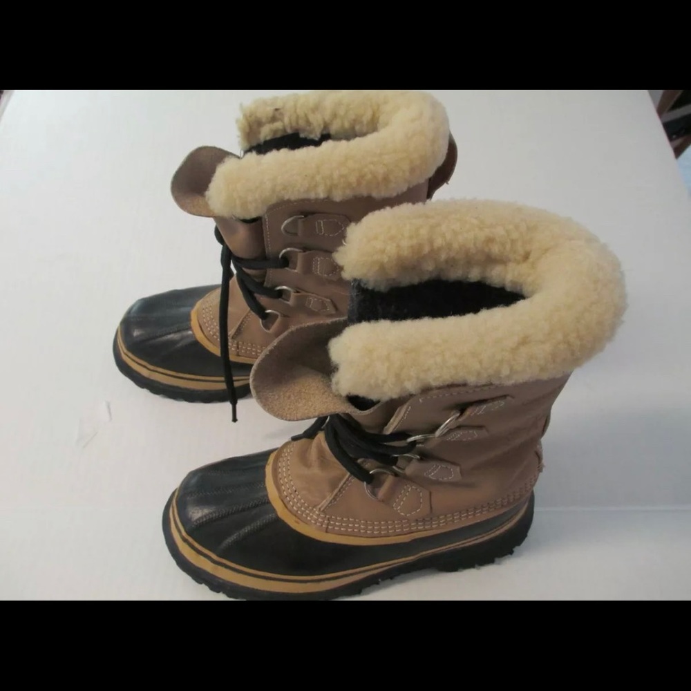 Sorel Caribou Wmns Leather Fur Snow Boots sz 7